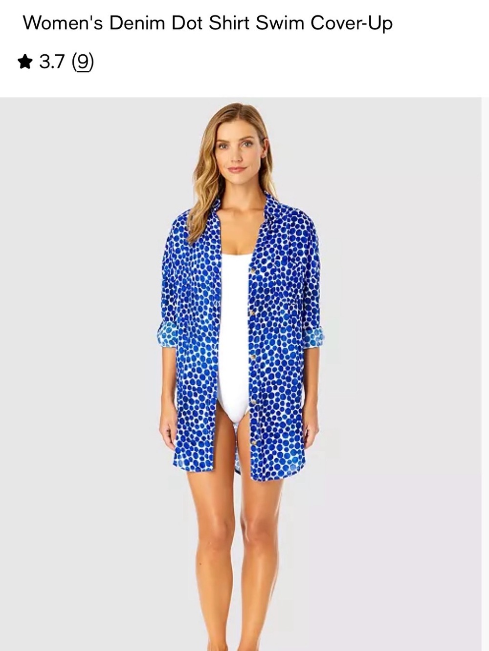 Anne Cole Blue Dot Denim-Look Shirt Cover-Up